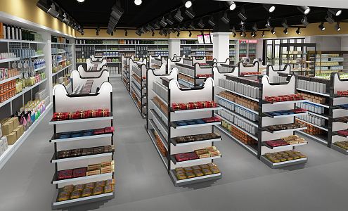 modern supermarket shelves 3d model