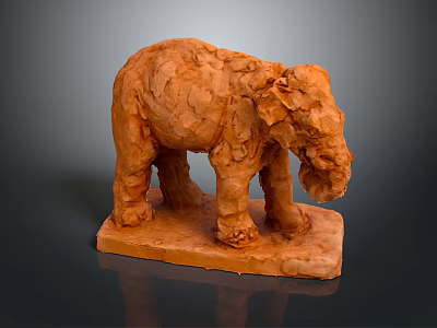 Orange Textured Elephant Sculpture With Rough Surface And Square Base 3d model