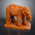 Orange Textured Elephant Sculpture With Rough Surface And Square Base 3d model