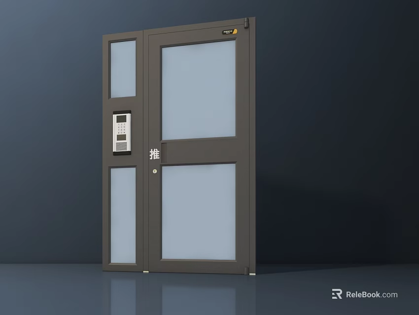 Gray Modern Door With Glass Panels And Secure Access Control System 3d model