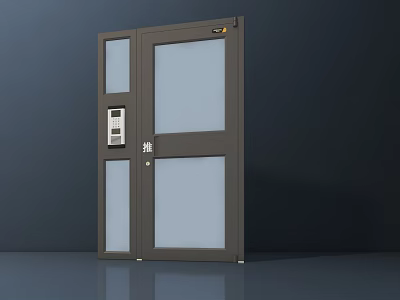 Gray Modern Door With Glass Panels And Secure Access Control System 3d model