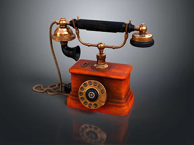 Vintage Telephone With Wooden Body Rotary Dial And Brass Components 3d model