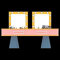 Dressing Table With Double Mirrors Bulbs Pink Countertop Drawers And Cosmetics 3d model