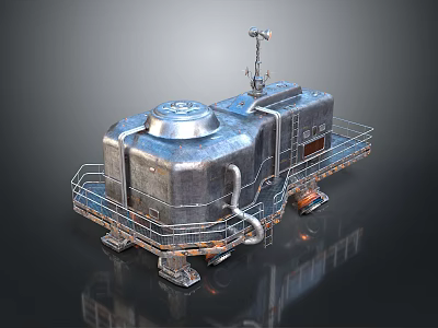 Industrial Metal Machinery With Dome Top Platform Railing Antenna And Pipes 3d model