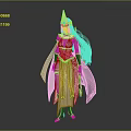 Game Movie Character With Golden Headdress Long Black Hair White Gold Outfit And Cloak