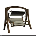 Indoor Outdoor Wooden Swing Chair With Beige Linen Cushion And Chain Suspension