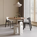 Dining Table and Chair Combination Dining Chair Round Dining Table Chandelier 3d model