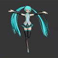 3D Anime Game Character With Teal Twin Tails White Top Black Skirt Arms Outstretched 3d model