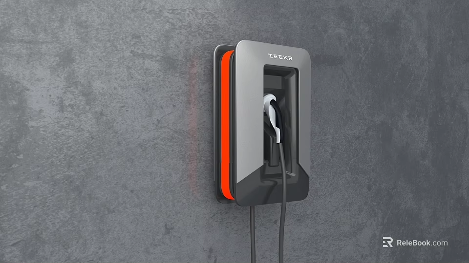 Tesla Wall Mounted Electric Vehicle Charger With Orange Accents On Gray Wall 3d model 