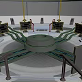Futuristic Computer Control Room With Multiple Monitors Circular Console And Blue Lighting 3d model