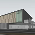 Modern Cultural Center Building With Glass Facade Metal Cladding Green Space And Pedestrian Area