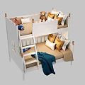 White Castle Design Bunk Bed With Ladder Pillows And Blanket On Lower Bunk