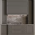 Stylish Gray Kitchen Cabinets In Modern Interior With Glass Door Marble Countertop And Central Island