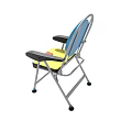 Ergonomic Folding Chair With Blue Backrest Black Armrests And Colored Seat