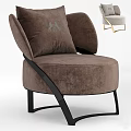 Single Sofa Brown Velvet Upholstery With Curved Backrest Black Metal Legs And Bow Pattern Cushion