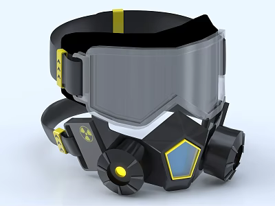 Gas Mask and Goggles Decorative Ornament Set with Black Straps Yellow Accents Modern Style 3d model