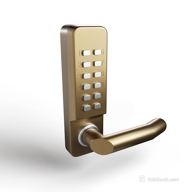 Golden Electronic Keypad Door Lock With Handle For Home Security 3d model 
