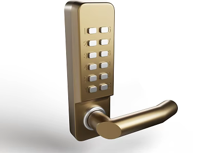 Golden Electronic Keypad Door Lock With Handle For Home Security 3d model
