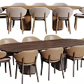 Modern Wooden Dining Table Set With Eight Beige Chairs And Solid Wood Legs