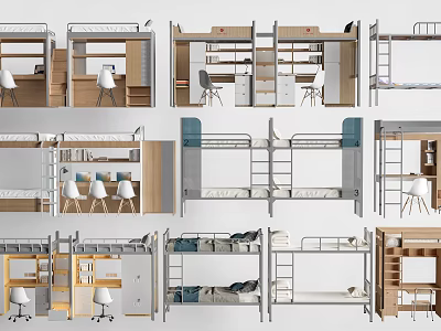 Modern Bunk Beds With Desk Storage And Chair For Bedroom Furniture 3d model