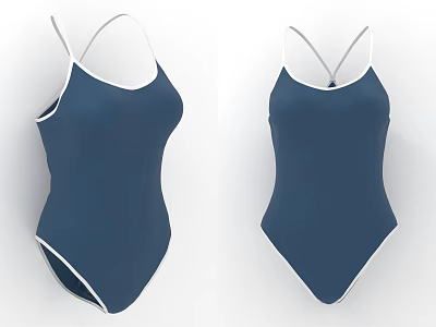 Blue One Piece Swimsuit With White Trim And Crisscross Straps Design 3d model