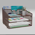 Brown Mesh Desk Organizer With Multi Layer Storage For Office Supplies Documents And Pencils 3d model