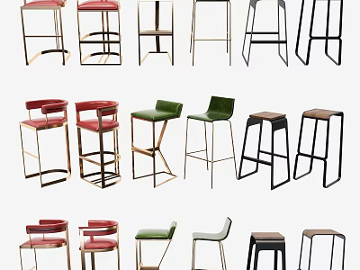 Modern Bar Stools With Various Styles Colorful Seats And Sleek Metal Frames 3d model