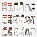 Modern Bar Stools With Various Styles Colorful Seats And Sleek Metal Frames 3d model