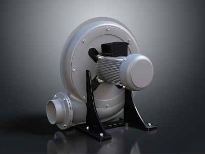 Industrial Electric Blower With Silver Housing And Black Metal Stand 3d model