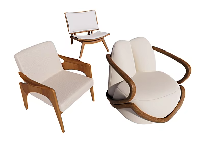 Modern Upholstered Leisure Chairs With Wooden Frame And Curved Armrest Design 3d model