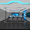 Modern Monitoring Room Interior With Multiple Computer Monitors Control Desks And Ergonomic Chairs