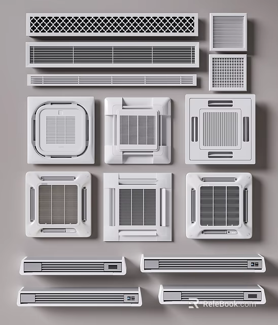 Modern Air Conditioner Vents Featuring Various Square And Rectangular Designs For Home 3d model 