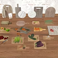 Wooden Cutting Boards And Kitchen Knives With Fresh Vegetables For Cooking Preparation