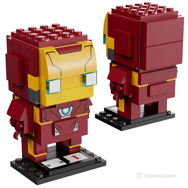 Red Yellow Iron Man Building Blocks Figure With Blue Chest Light And Green Eyes 3d model 