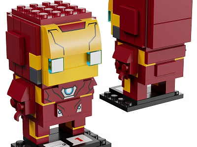 Red Yellow Iron Man Building Blocks Figure With Blue Chest Light And Green Eyes 3d model