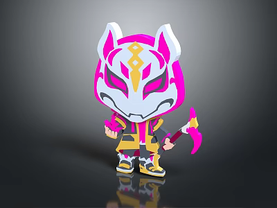 Cat Ear Head Doll With Pink White Design Purple Gold Facial Patterns And Pink Weapon 3d model