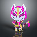Cat Ear Head Doll With Pink White Design Purple Gold Facial Patterns And Pink Weapon