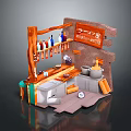Japanese Ramen Shop Interior With Wooden Counter Seasoning Bottles Bowls Ramen Sign And Kitchen Utensils