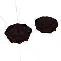 Decorative Ornament Set Of Two Octagonal Dark Wooden Boxes With Carved Lids
