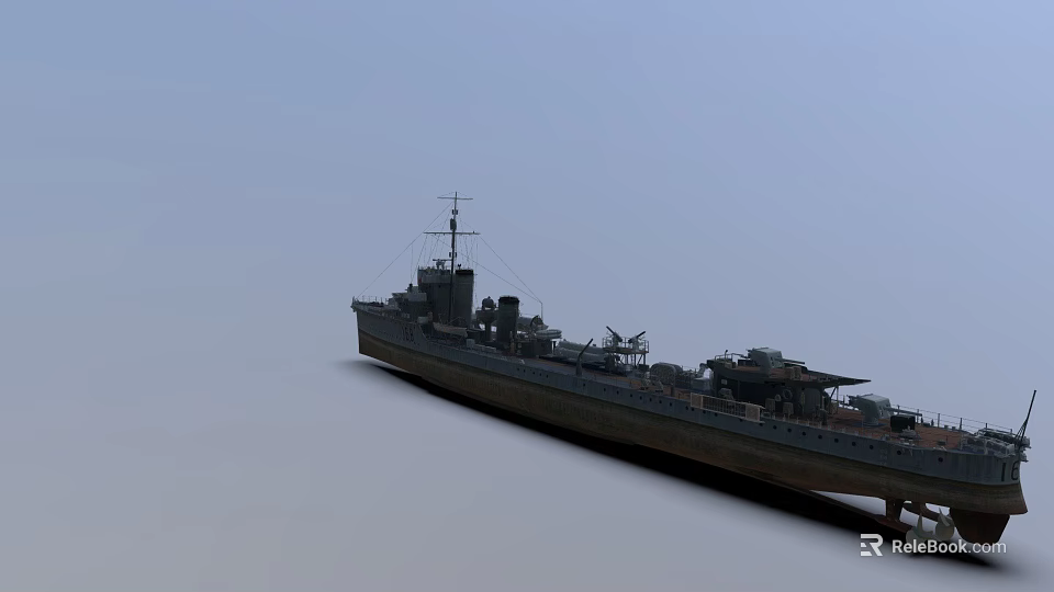Classic Warship with Long Hull Tall Mast and Detailed Superstructure 3D Display Model 3d model 