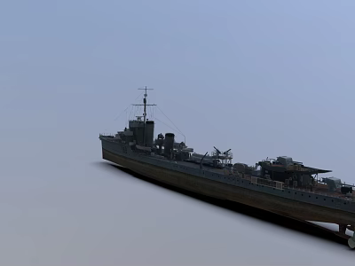 Classic Warship with Long Hull Tall Mast and Detailed Superstructure 3D Display Model 3d model