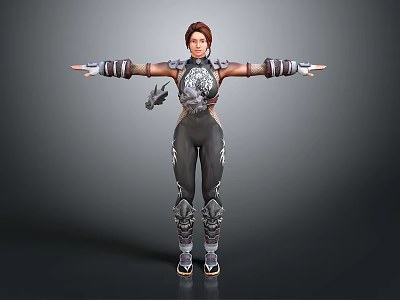 Game Movie Female Warrior Character In Detailed Armored Outfit With Extended Arms 3d model