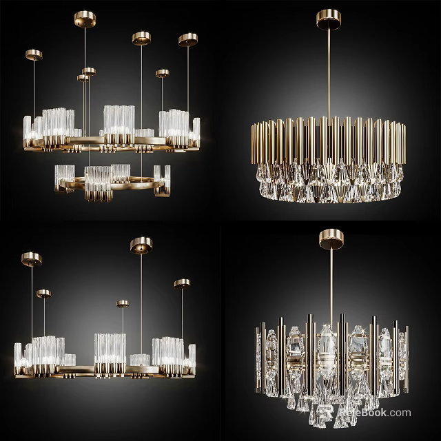 Modern Crystal Chandeliers With Various Designs Golden Frames And Transparent Crystals 3d model