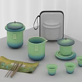 Modern Gradient Green Tea Set with Teapot Cups Tray Portable Case and Tea Utensils 3d model