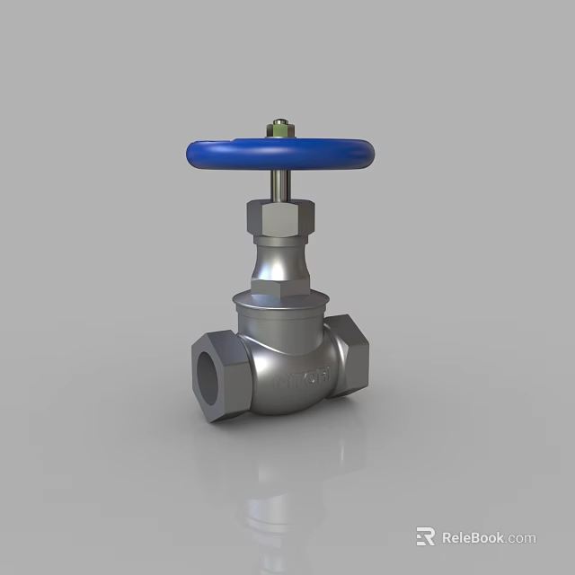Silver Industrial Valve With Blue Handle And Metal Body Structure 3d model 