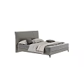 Double Bed with Beige Headboard Soft Pillows Cozy Throw Blanket Black Legs Modern Bedroom