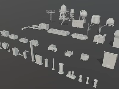 3D Architectural Building Components With Water Towers Columns And Structural Models 3d model