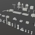 3D Architectural Building Components With Water Towers Columns And Structural Models