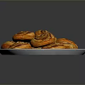 Freshly Baked Delicious Golden Swirled Cinnamon Rolls On A Plate