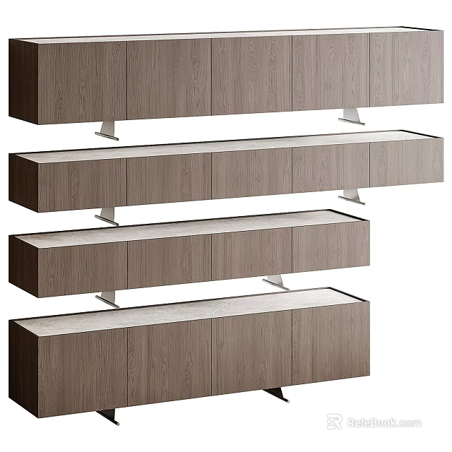 Modern TV Stand Design With Wooden Finish Multiple Layers Cabinets And Metal Legs 3d model 